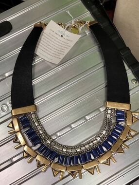 Stella & Dot Black, Natalie Navy and Gold Layered Statement Necklace Reversible